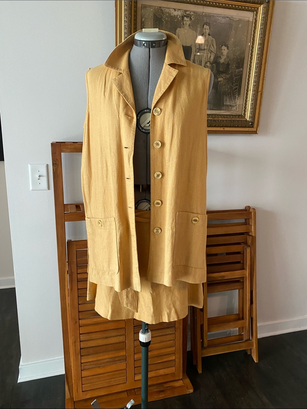 Vintage Sharon Young Mustard Yellow Mini Dress with Matching Vest